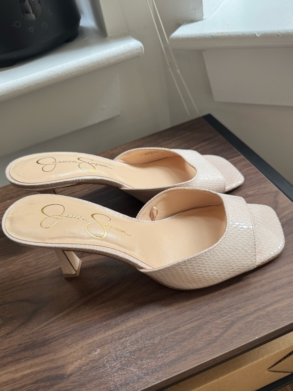 Jessica Simpson Cream Textured Slide Sandal with Kitten Heel - Picture 3 of 11